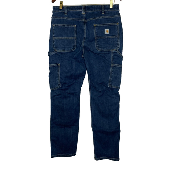 Women's 10 Carhartt Straight Leg Double Knee Dark Wash Cotton Blend Jeans - Picture 4 of 6